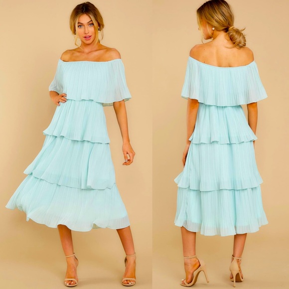 Opal blue ruffle midi dress - Picture 1 of 3